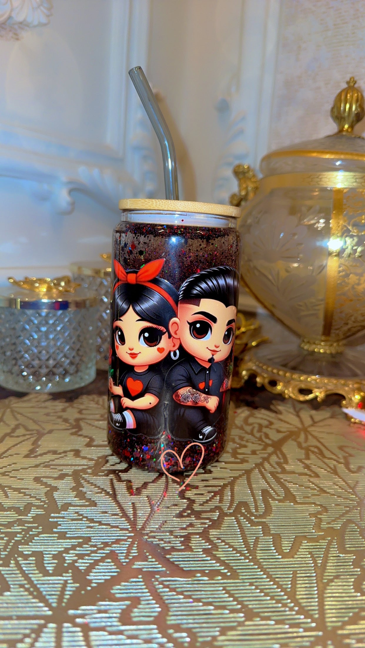 Cute couple snowglobe tumbler